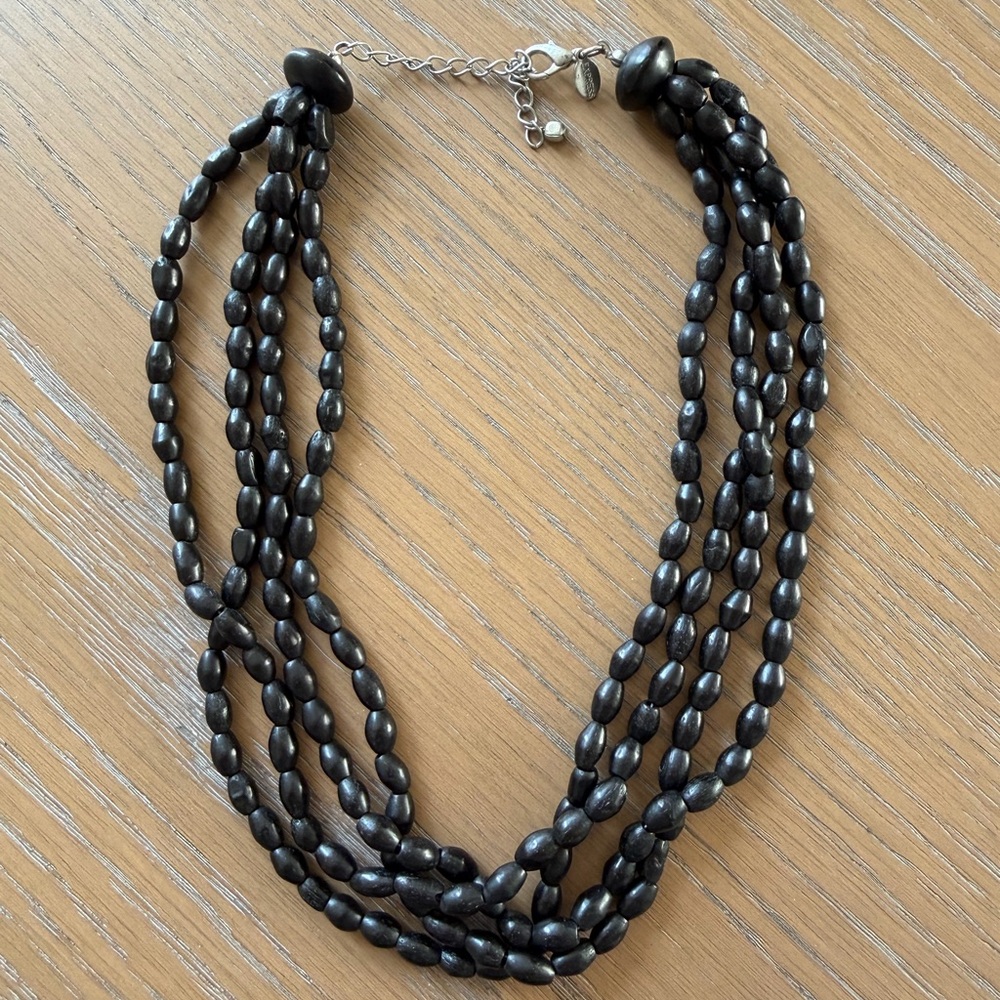 Express Black Beachy Bead Layered Statement Necklace